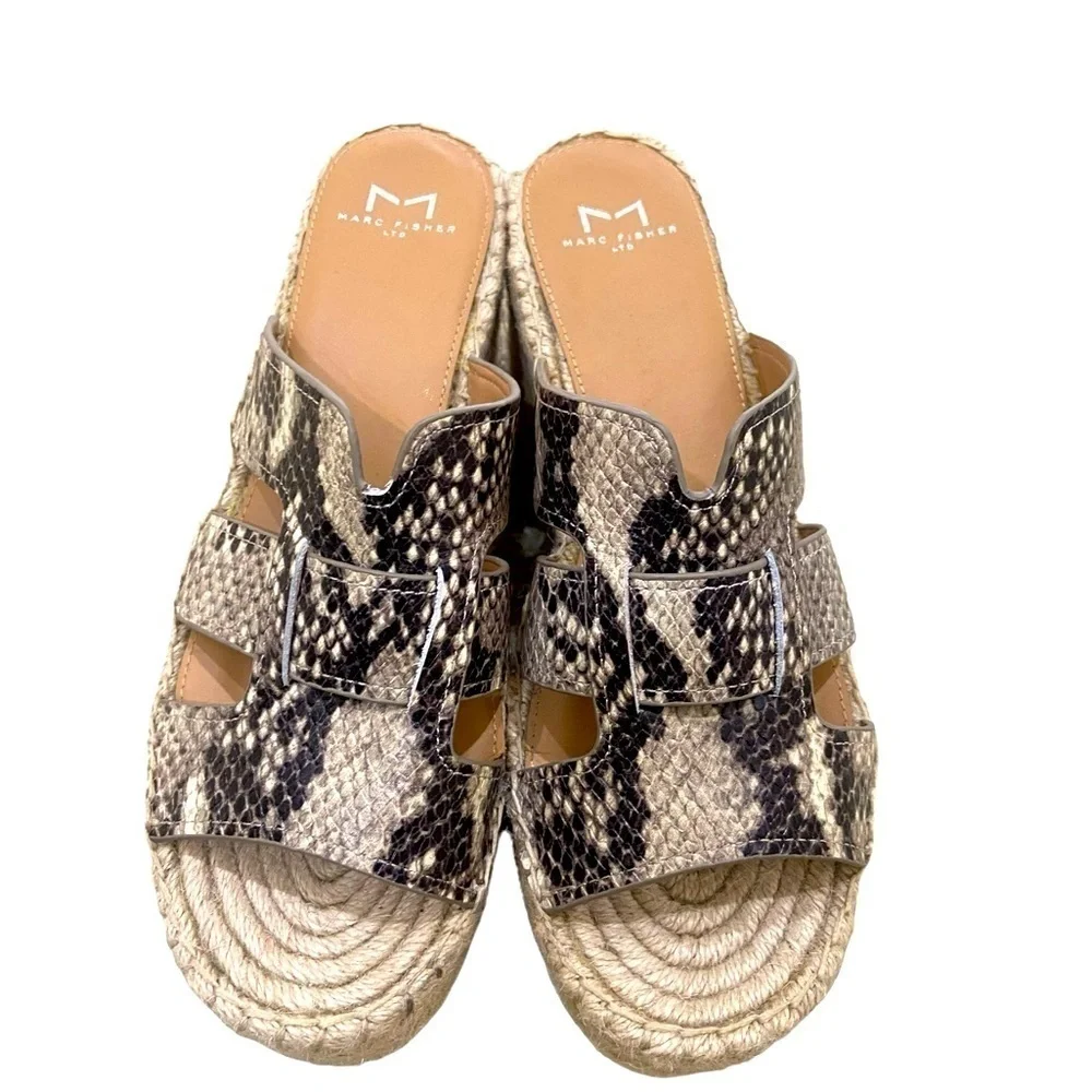 Marc Fisher Robynn leather python print espadrilles platform wedge sandal sz 8